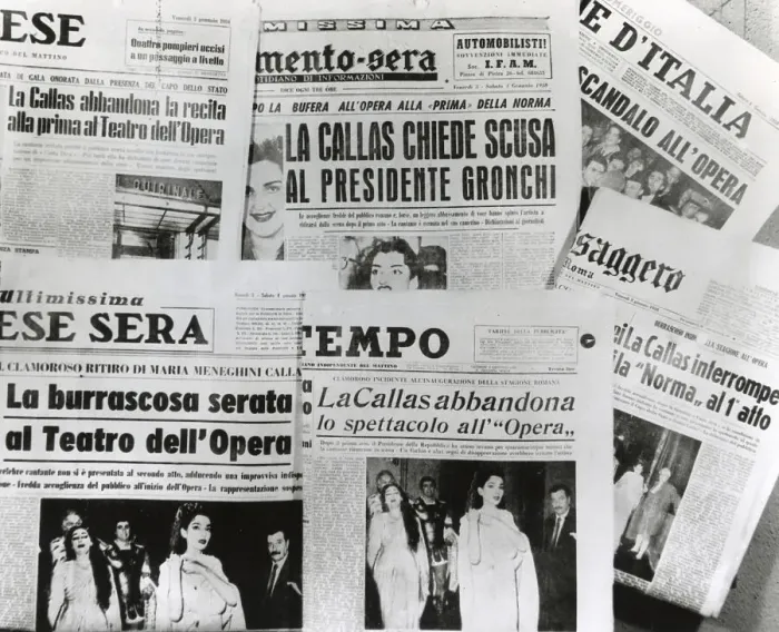 Framed Print : Italian Newspaper Headlines Of Maria Callas Framed Print : Italian Newspaper Headlines Of Maria Callas