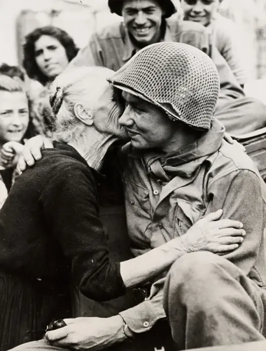 Framed Print : Italian Woman Embracing US Soldier Framed Print : Italian Woman Embracing US Soldier