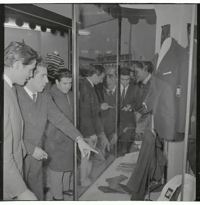 Framed Print : Italian Workers Looking in Store Window Framed Print : Italian Workers Looking in Store Window