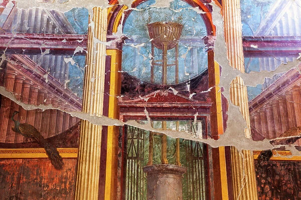 Italy, Campania, Ercolano, Old mural on ruins of Herculaneum