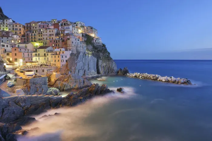 Framed Print : Italy, Cinque Terre, La Spezia Province, Manarola, Liguria, View of traditional fishing village at dusk Framed Print : Italy, Cinque Terre, La Spezia Province, Manarola, Liguria, View of traditional fishing village at dusk