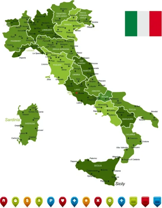 Framed Print : Italy Map. High Detailed Italy Green Map with Navigation Icons Framed Print : Italy Map. High Detailed Italy Green Map with Navigation Icons