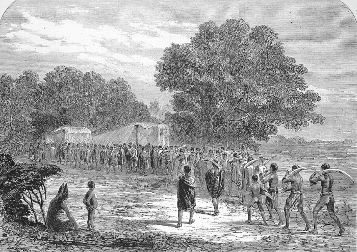 Framed Print : Ivory trade in South Africa, locals carry elephant tusks to a buying place, 1869, South Africa, Historic, digitally restored reproduction of an original 19th century artwork, exact original date unknown Framed Print : Ivory trade in South Africa, locals carry elephant tusks to a buying place, 1869, South Africa, Historic, digitally restored reproduction of an original 19th century artwork, exact original date unknown
