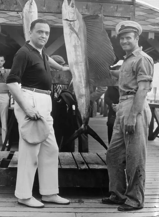 Framed Print : J. Edgar Hoover with Large Caught Fish