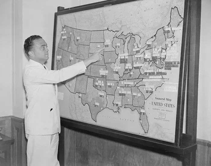 Framed Print : J. Edgar Hoover at Map in His Office Framed Print : J. Edgar Hoover at Map in His Office