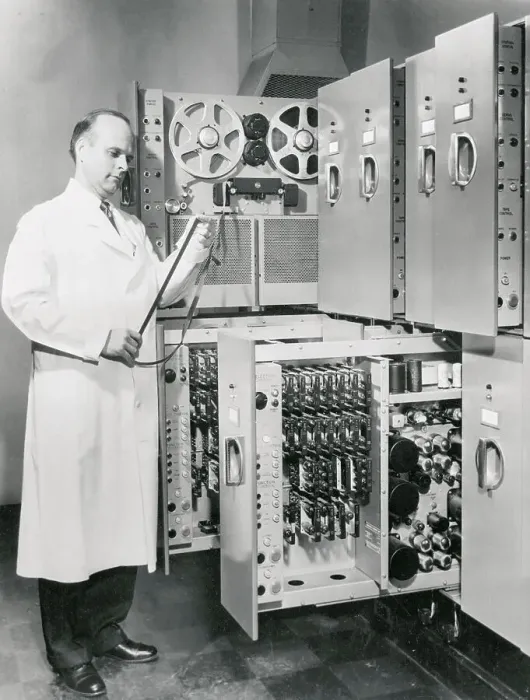Framed Print : J Wesley Leas Examining Magnetic Tape Framed Print : J Wesley Leas Examining Magnetic Tape