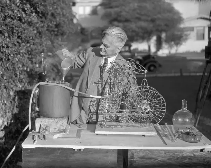 Framed Print : Jack Backman with His Glass Model Engine Invention Framed Print : Jack Backman with His Glass Model Engine Invention