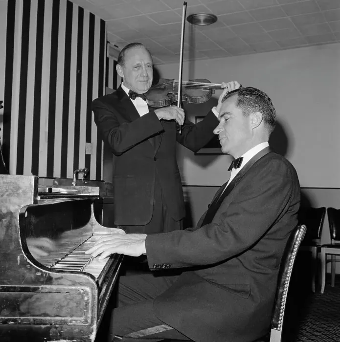 Framed Print : Jack Benny Playing Violin and Richard Nixon Playing Piano Framed Print : Jack Benny Playing Violin and Richard Nixon Playing Piano