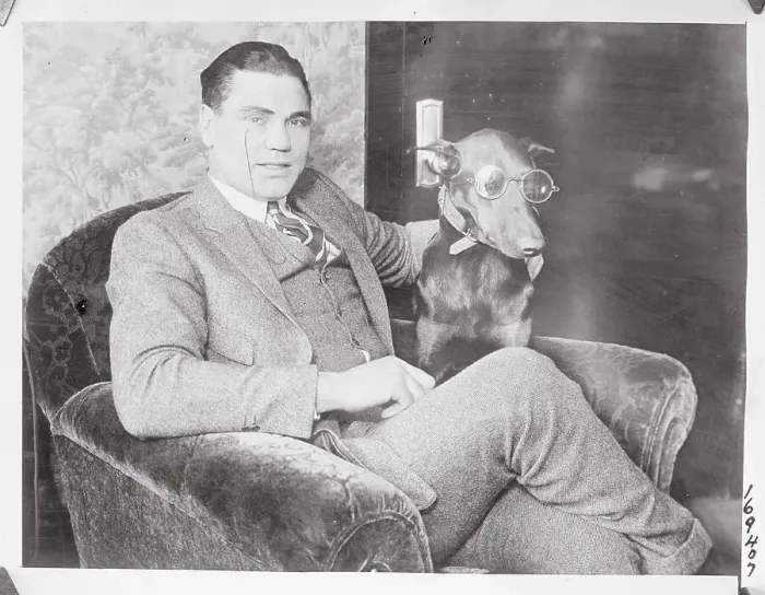 Framed Print : Jack Dempsey and Dog Both Wearing Eyewear Framed Print : Jack Dempsey and Dog Both Wearing Eyewear