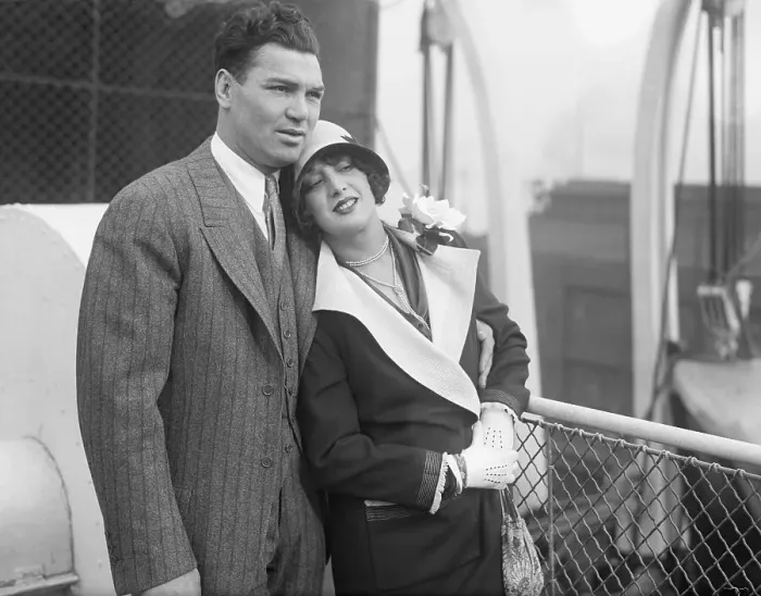 Framed Print : Jack Dempsey Holding Wife On Ship;Honeym Framed Print : Jack Dempsey Holding Wife On Ship;Honeym