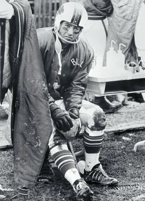 Framed Print : Jack Kemp Applying Water Bag to Knee Framed Print : Jack Kemp Applying Water Bag to Knee