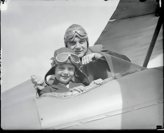 Framed Print : Jack Kirkland in Airplane with Daughter Framed Print : Jack Kirkland in Airplane with Daughter
