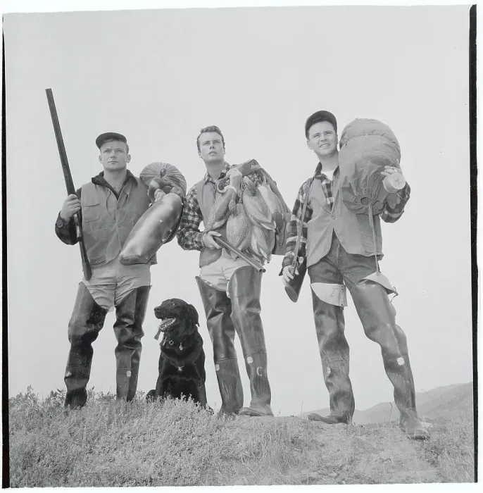 Framed Print : Jack Lemmon and Colleagues Dressed as a Duck Hunting Team Framed Print : Jack Lemmon and Colleagues Dressed as a Duck Hunting Team