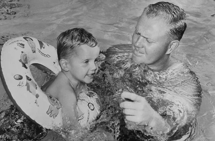 Framed Print : Jack Nicklaus Swimming with His Son Jackie Framed Print : Jack Nicklaus Swimming with His Son Jackie
