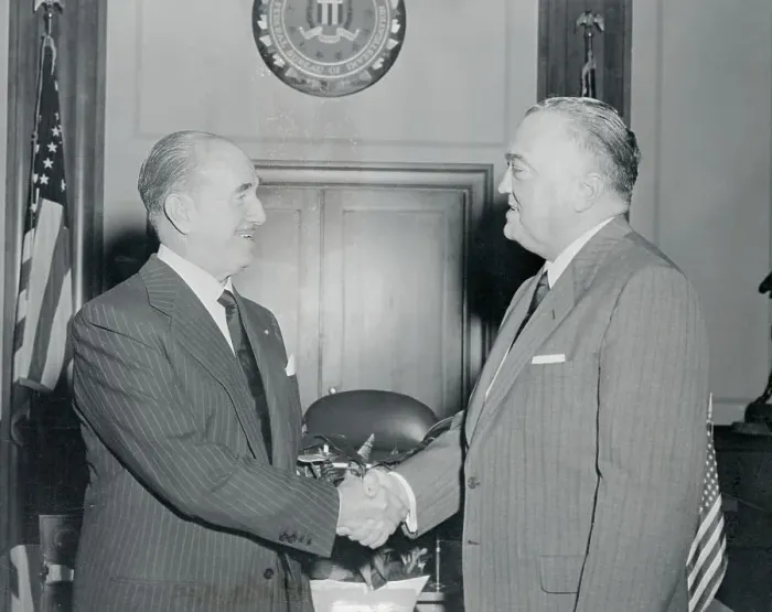 Framed Print : Jack Warner and J.E. Hoover Shaking Hands Framed Print : Jack Warner and J.E. Hoover Shaking Hands