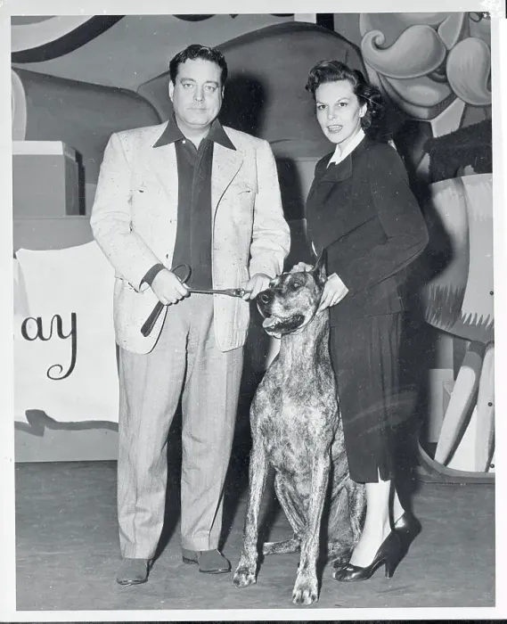 Framed Print : Jackie Gleason with Great Dane and Its Owner