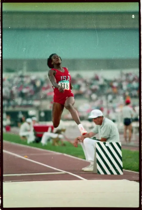 Framed Print : Jackie Joyner-Kersee Tying World Record long Jump Framed Print : Jackie Joyner-Kersee Tying World Record long Jump