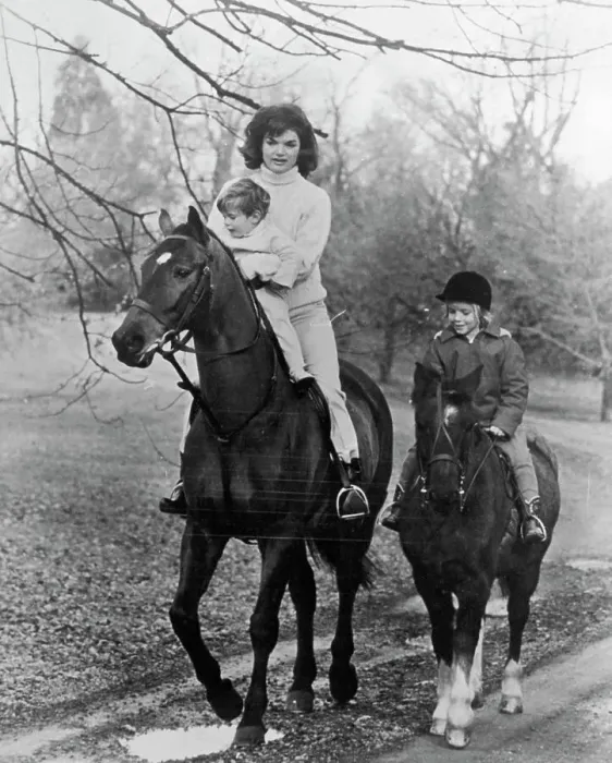Framed Print : Jackie Kennedy Horseback Riding with Daughter and Son Framed Print : Jackie Kennedy Horseback Riding with Daughter and Son
