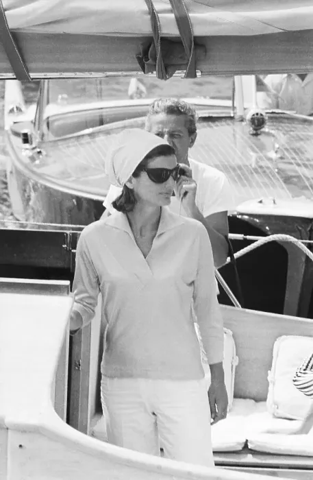 Framed Print : Jackie Kennedy Standing in Prow of Boat Framed Print : Jackie Kennedy Standing in Prow of Boat