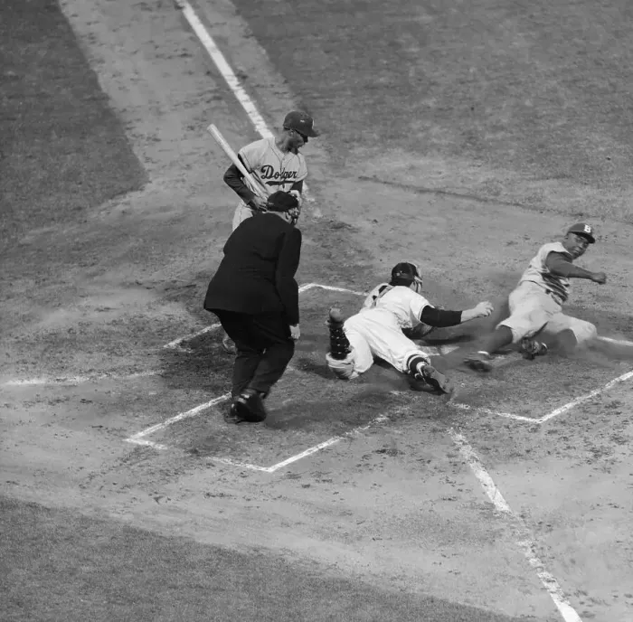 Framed Print : Jackie Robinson Barely Making it Home
