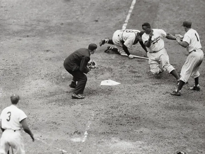 Framed Print : Jackie Robinson Being Being Called out at Home Base Framed Print : Jackie Robinson Being Being Called out at Home Base