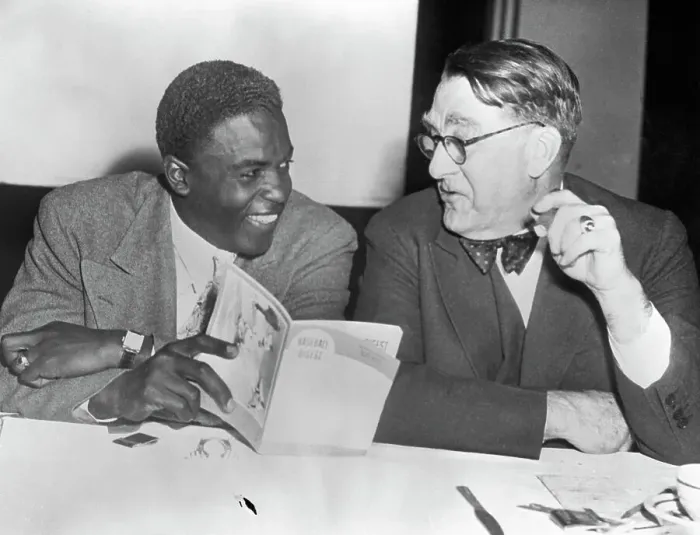 Framed Print : Jackie Robinson and Branch Rickey Looking at Book Framed Print : Jackie Robinson and Branch Rickey Looking at Book
