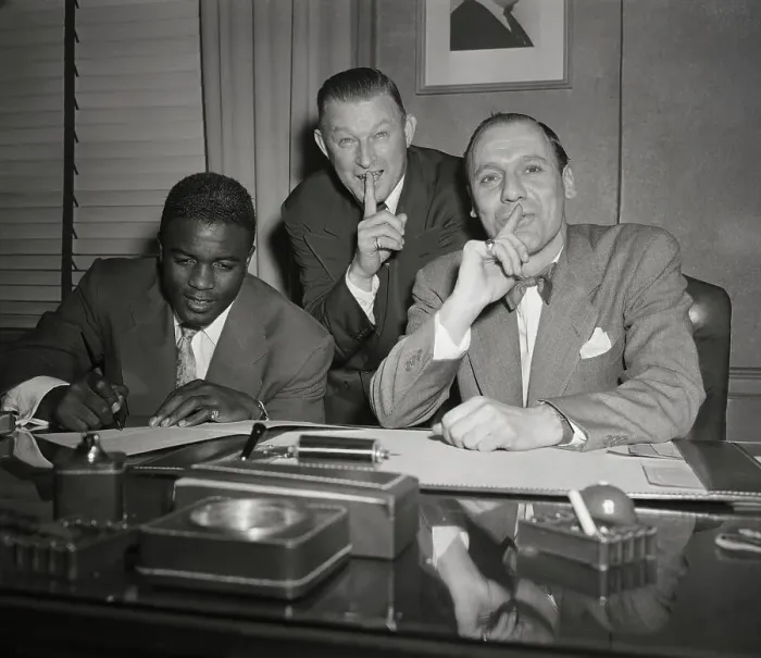 Framed Print : Jackie Robinson with Chuck Dressen and EJ Bavasi Framed Print : Jackie Robinson with Chuck Dressen and EJ Bavasi