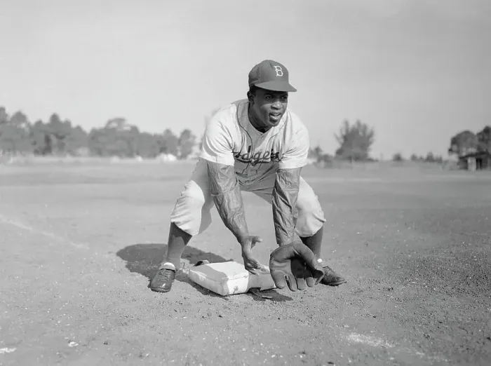Framed Print : Jackie Robinson Crouching Over Base Framed Print : Jackie Robinson Crouching Over Base