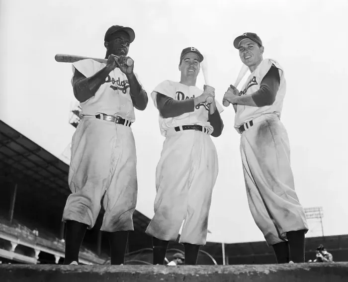 Framed Print : Jackie Robinson With Dodger Teammates Posing With Baseball Bats Framed Print : Jackie Robinson With Dodger Teammates Posing With Baseball Bats