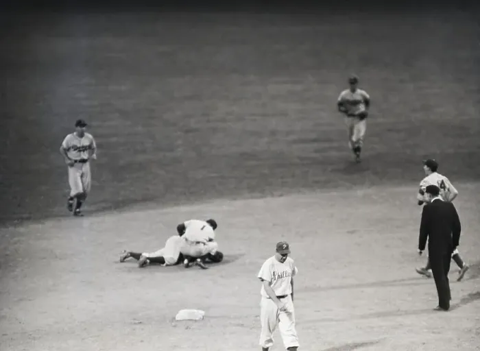 Framed Print : Jackie Robinson On Ground After Catch Framed Print : Jackie Robinson On Ground After Catch