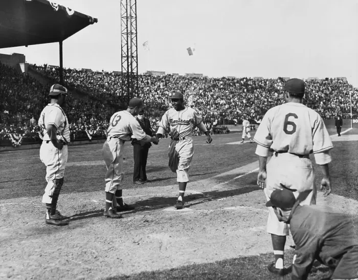 Framed Print : Jackie Robinson After Hitting a Homer Framed Print : Jackie Robinson After Hitting a Homer
