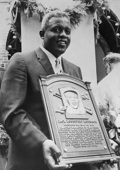 Framed Print : Jackie Robinson Holding Plaque at Hall of Fame Framed Print : Jackie Robinson Holding Plaque at Hall of Fame