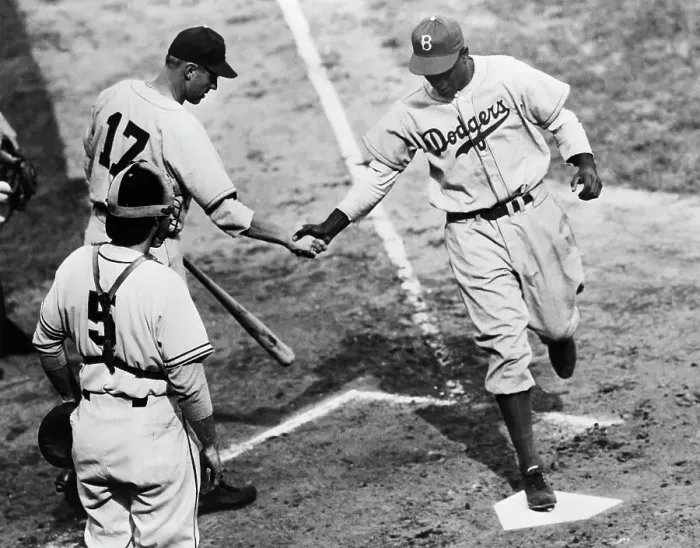 Framed Print : Jackie Robinson at Home Plate, 1947
