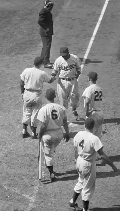 Framed Print : Jackie Robinson After Home Run Framed Print : Jackie Robinson After Home Run