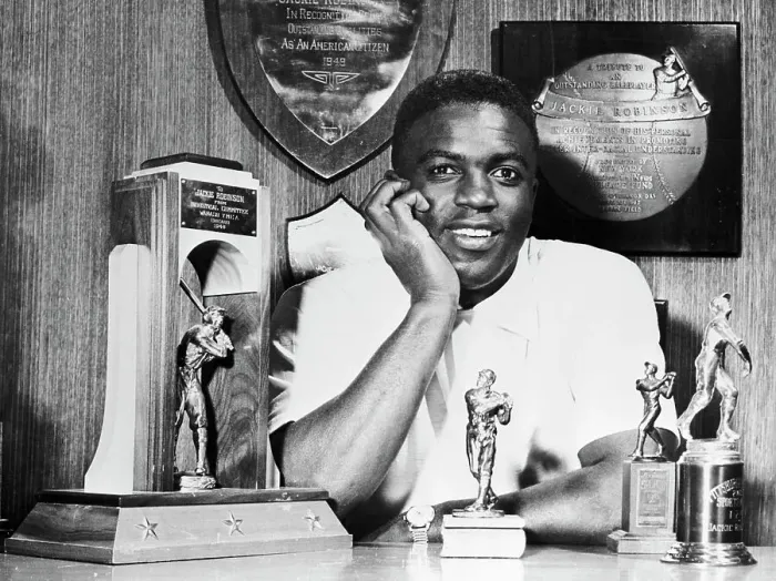 Framed Print : Jackie Robinson at Home With his Various Trophies Framed Print : Jackie Robinson at Home With his Various Trophies