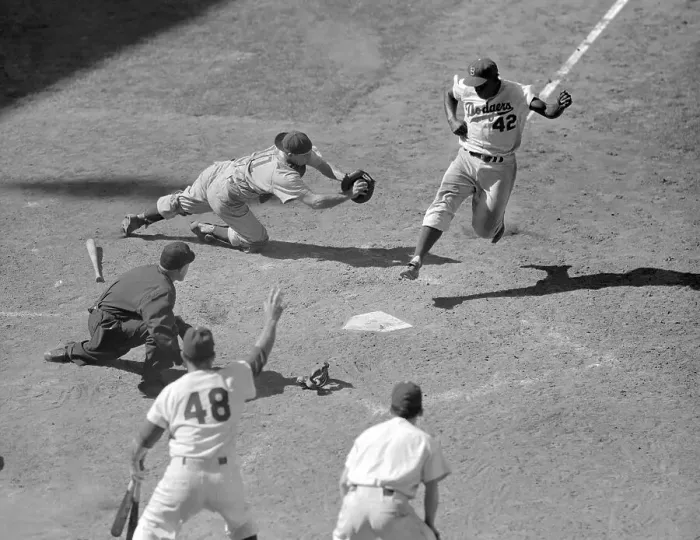 Framed Print : Jackie Robinson Makes Home Run During Game Framed Print : Jackie Robinson Makes Home Run During Game