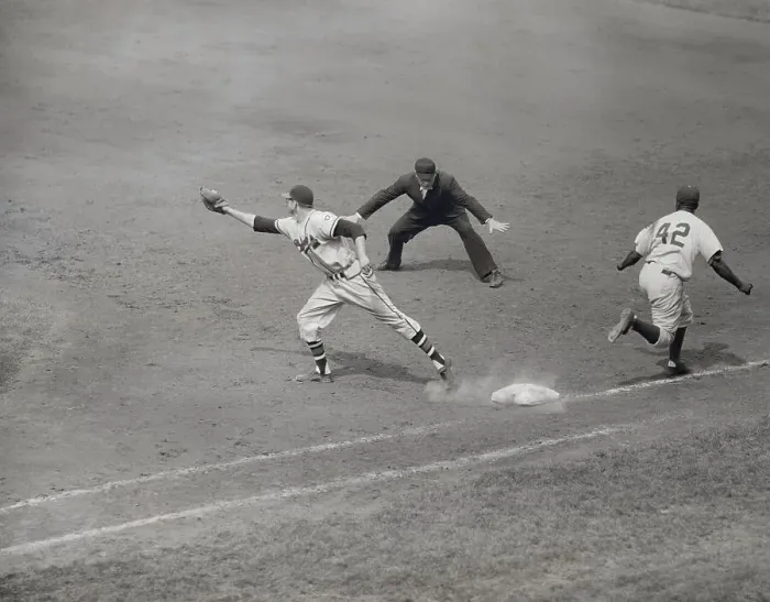 Framed Print : Jackie Robinson Making Successful Run to First Base Framed Print : Jackie Robinson Making Successful Run to First Base