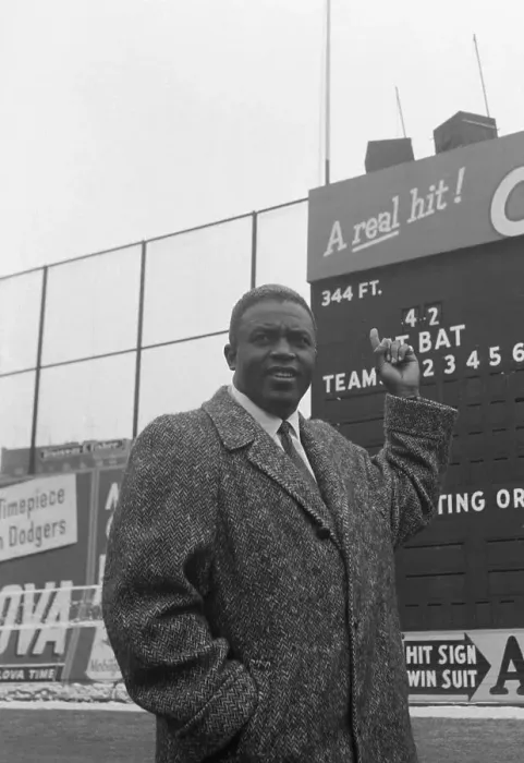 Framed Print : Jackie Robinson Pointing to Scoreboard Framed Print : Jackie Robinson Pointing to Scoreboard