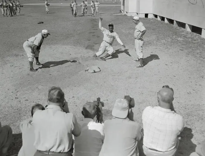 Framed Print : Jackie Robinson Practicing Slide into Base Framed Print : Jackie Robinson Practicing Slide into Base