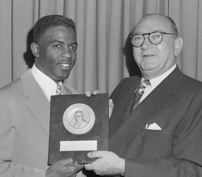Framed Print : Jackie Robinson Presenting Award to Lewis Rosenstiel Framed Print : Jackie Robinson Presenting Award to Lewis Rosenstiel