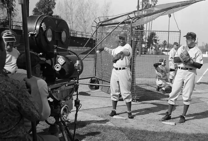Framed Print : Jackie Robinson Rehearsing for Movie Role Framed Print : Jackie Robinson Rehearsing for Movie Role