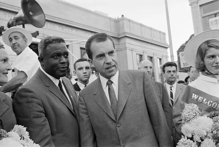 Framed Print : Jackie Robinson with Richard Nixon