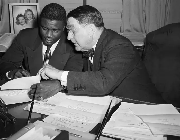 Framed Print : Jackie Robinson Signing Brooklyn Dodgers Contract