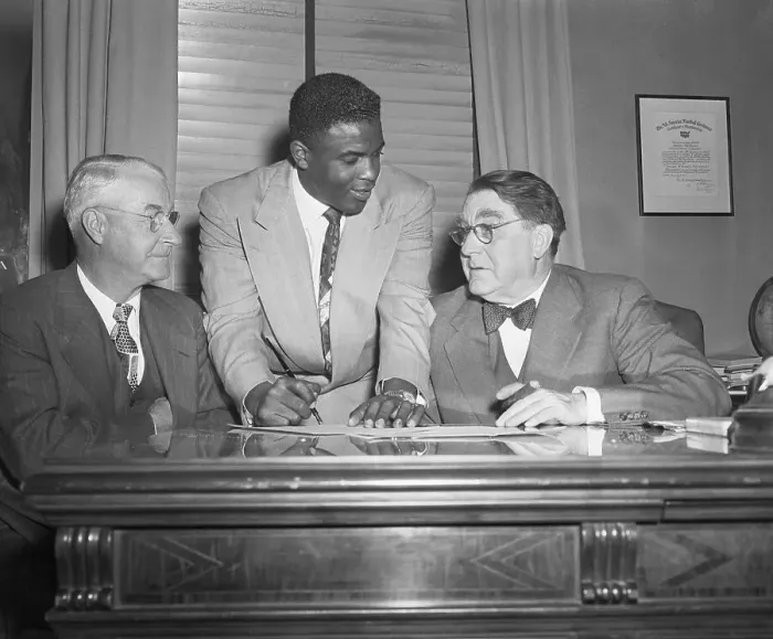 Framed Print : Jackie Robinson Signing Contract Framed Print : Jackie Robinson Signing Contract
