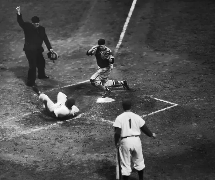 Framed Print : Jackie Robinson After Being Tagged by Del Crandall Framed Print : Jackie Robinson After Being Tagged by Del Crandall