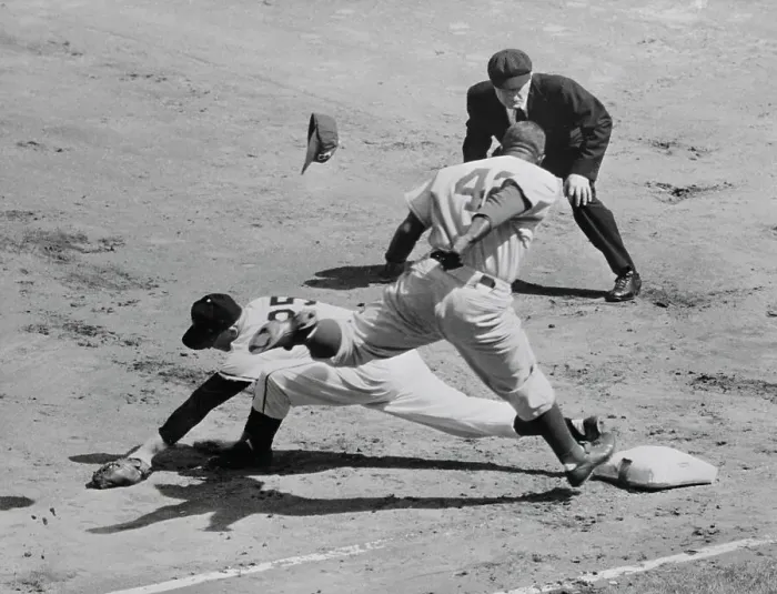 Framed Print : Jackie Robinson Tagging First Base Framed Print : Jackie Robinson Tagging First Base