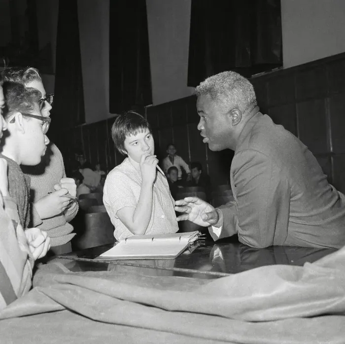 Framed Print : Jackie Robinson Talking to Children Framed Print : Jackie Robinson Talking to Children