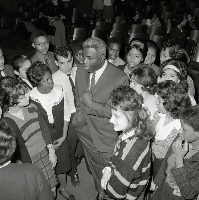 Framed Print : Jackie Robinson Talking to High School Children Framed Print : Jackie Robinson Talking to High School Children