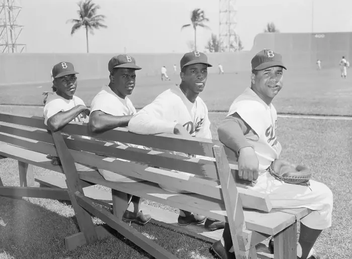 Framed Print : Jackie Robinson with Teammates Framed Print : Jackie Robinson with Teammates