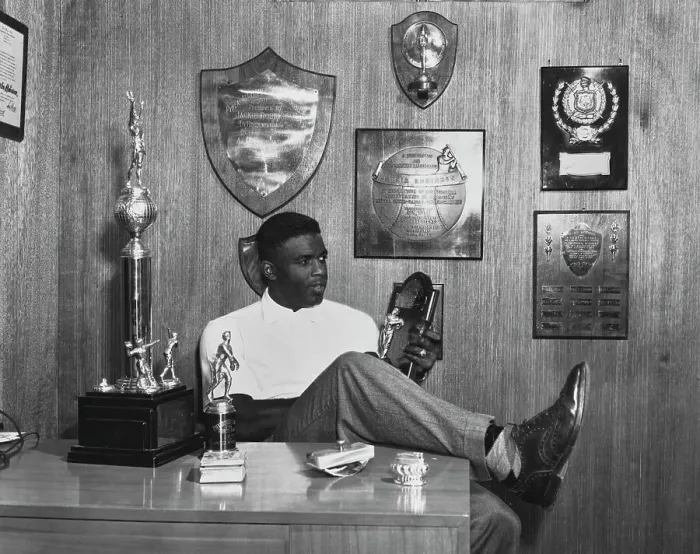 Framed Print : Jackie Robinson With Trophies Framed Print : Jackie Robinson With Trophies